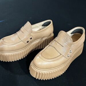 Unique AGL Platform Loafers - Brand New - Beige- Purchased In Milan - Size 38